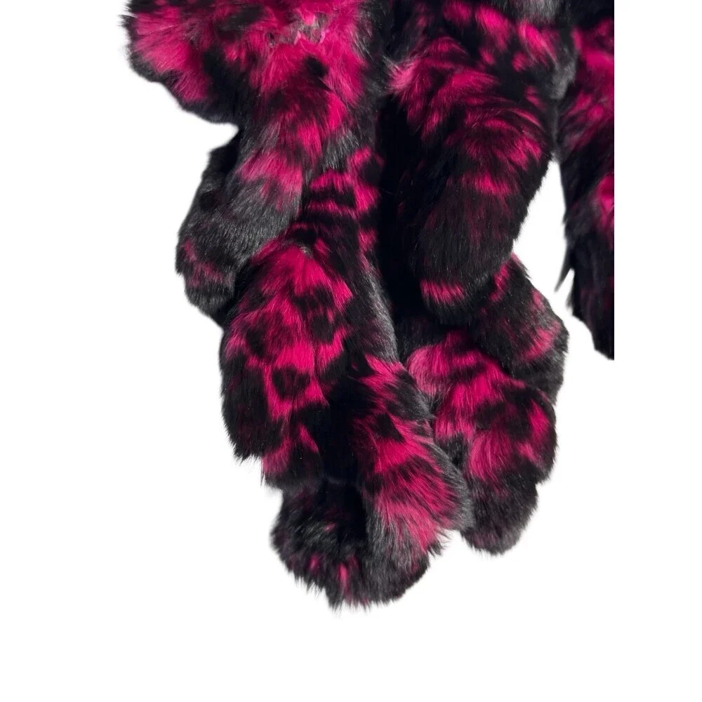 Linda Matthews real rabbit fur ruffle scarf pull through style fuchsia & Black